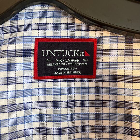 UNTUCKit Gingham Button Up Blue White Casual Dress Shirt - Picture 4 of 5